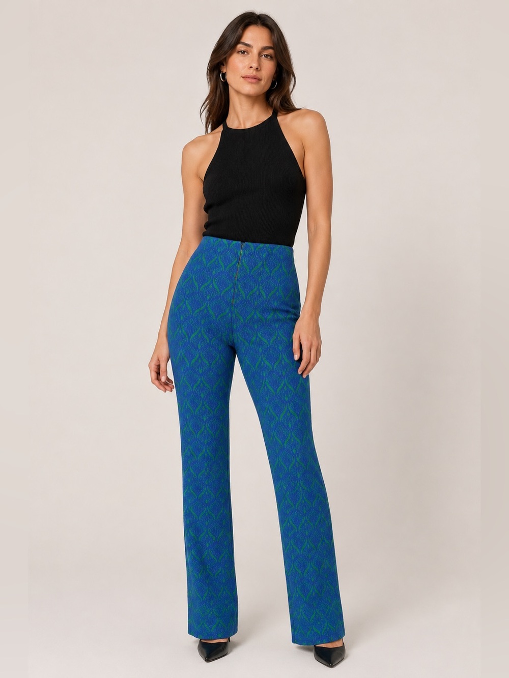 Ekaterina Kukhareva London Blue Green Jacquard Flare Pants Size S - Picture 1 of 5